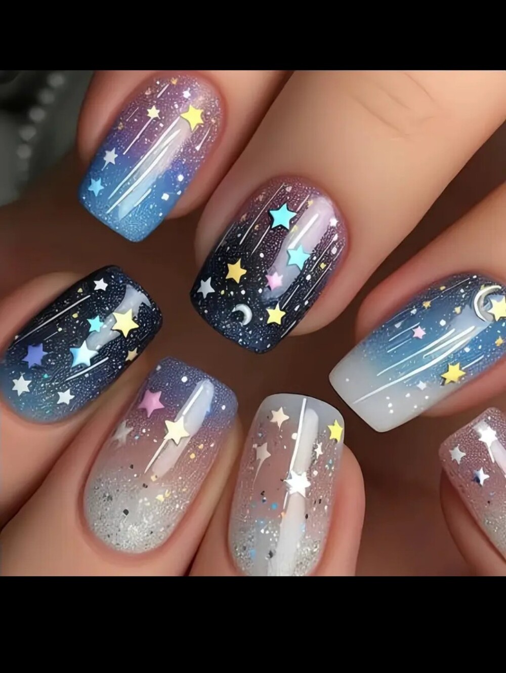 24pcs Short Square Starry Sky Gradient Press-On Nails